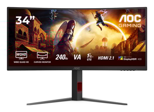 AOC G4 CU34G4Z écran plat de PC 86,4 cm (34'') 3440 x 1440 pixels Wide Quad HD LED Noir, Rouge