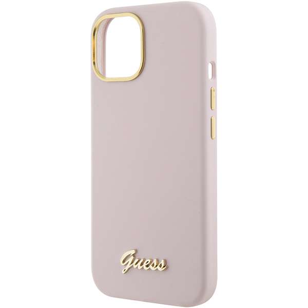 Guess Coque Silicone Logo Strass 4G pour iPhone 15 Rose - vue 4