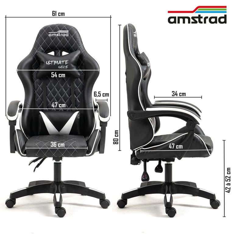 Chaise de bureau Gamer AMSTRAD ULTIMATE BK ICE & Tissu losange Réglable en hauteur - vue 4