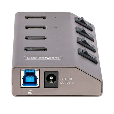 StarTech.com Hub USB-C Autoalimentado de 4 puertos con Interruptores Individuales - Concentrador USB 3.0 a 5 Gbps con Fuente de Alimentación - Ladrón
