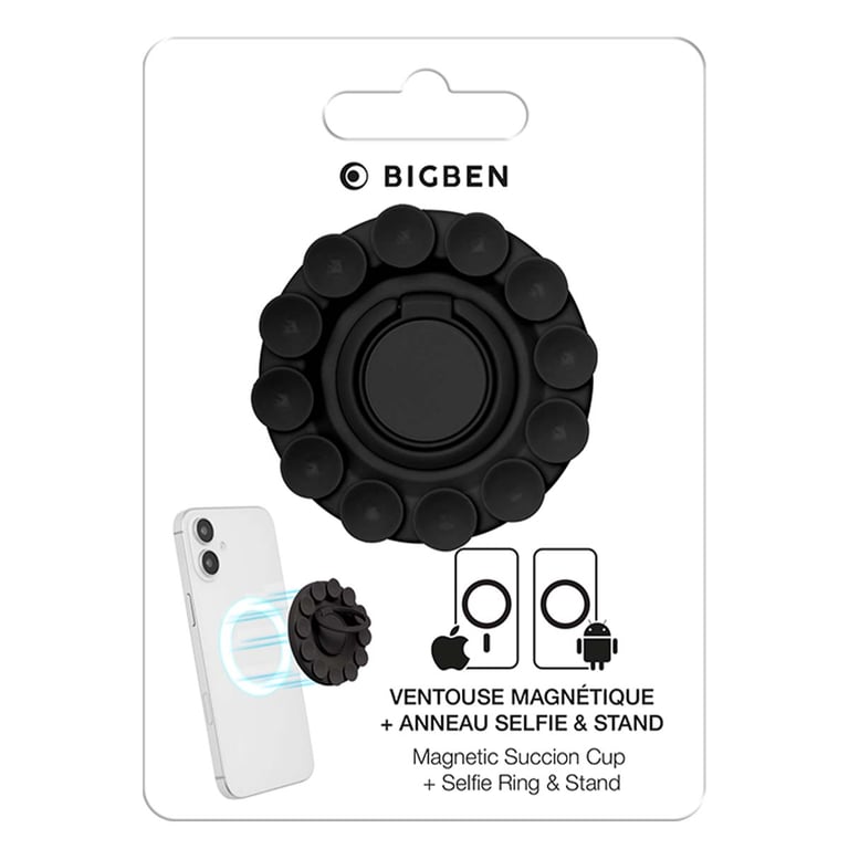 Support Smart Ring Ventouses Anneau Stand et Selfie Magnétique Lavande Bigben Neuf - vue 7
