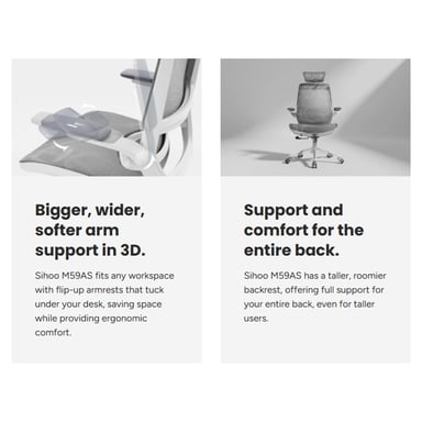 Sedia da ufficio ergonomica SIHOO M59AS - Braccioli regolabili 3D - Supporto lombare - Rete di alta qualità - Certificata BIFMA/SGS
