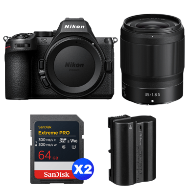 Cámara híbrida Nikon Z5 II + 35mm f/1.8 S + 2 SanDisk 64GB Extreme PRO UHS-II + Nikon EN-EL15c + Ebook ''20 consejos para fotos que impactan''