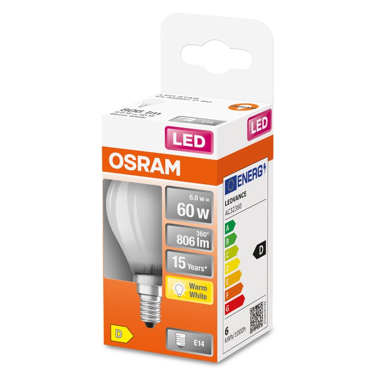 OSRAM LED sphérique verre dépoli E14 806lm chaud - vue 3