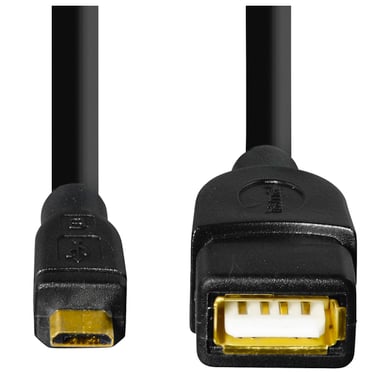 Câble adaptateur USB 2.0, OTG, mâle micro-B vers USB-A femelle, 15 cm, noir