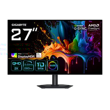 GIGABYTE MO27Q28G Moniteur Gaming OLED 27'' QHD - 2560 x 1440, 280Hz, 0,03ms, 335 cd/m², Display HDR True Black 500, HDMI 2.1, DisplayPort 1.4