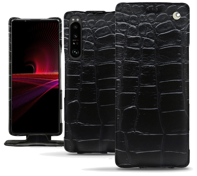 Housse cuir Sony Xperia 1 III - Rabat vertical - Crocodile nero - NOREVE