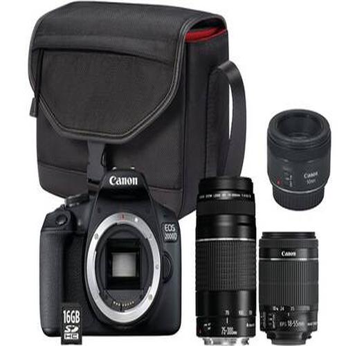 Appareil Photo Reflex Canon EOS 2000D avec Objectif EF-S 18-55 mm et EF 75-300 mm, Sac et Carte mémoire SD 16 Go - Neuf