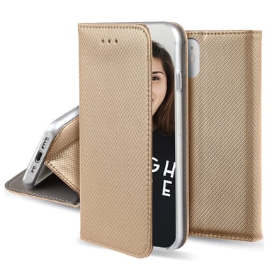 JAYM - Funda Folio Dorada para Samsung Galaxy S22 - Cierre magnético - Función Cinema Stand - Incluye compartimento para tarjetas