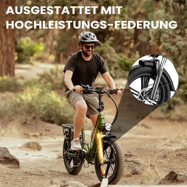 Bicicletta elettrica pieghevole KINGBULL Literider 2.0, batteria rimovibile da 48 V 13,5 Ah, cambio Shimano a 7 velocità - Verde