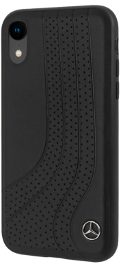 Funda de piel auténtica Mercedes-Benz New Bow II perforada para Apple iPhone XR, Negro