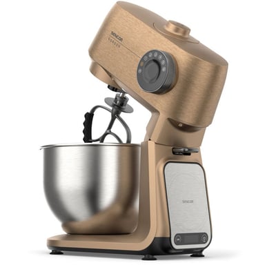 Robot pâtissier SENCOR STM 7630RS Gordon 1500 W, bol inox 5,5 L, hachoir à viande, trancheuse/râpe 4 cônes, machine à biscuits, beige/champagne