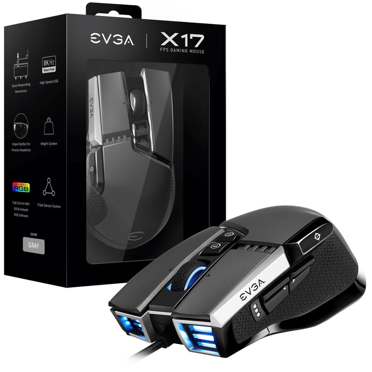Souris Gaming EVGA X17 – USB Type-A, 16000 DPI, 10 Boutons Programmables