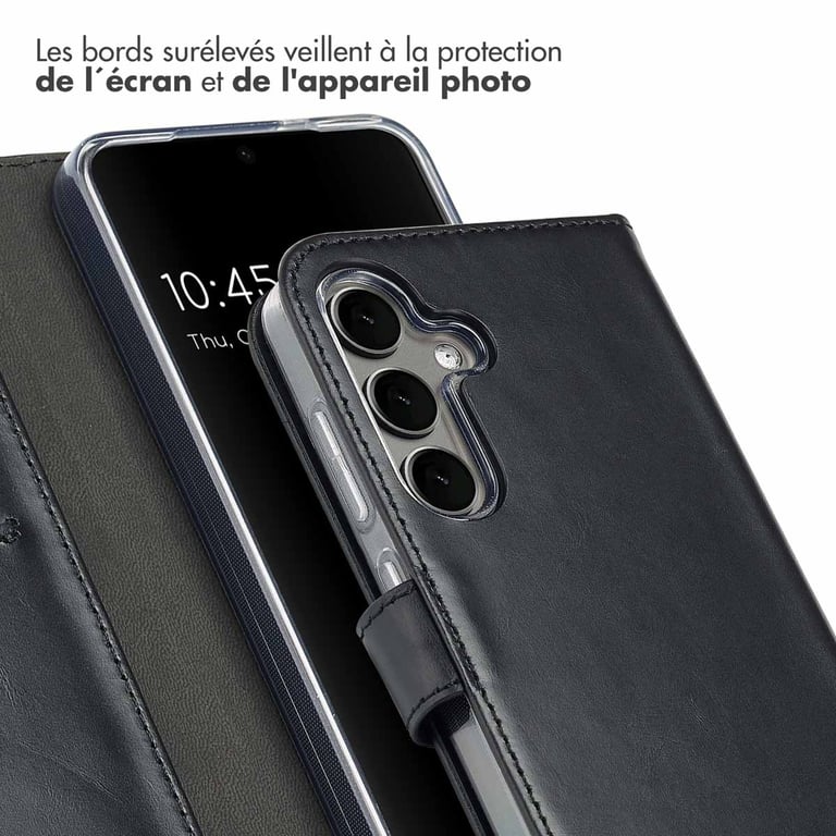 Selencia Étui portefeuille en cuir véritable pour Samsung Galaxy S25 - Noir - Neuf