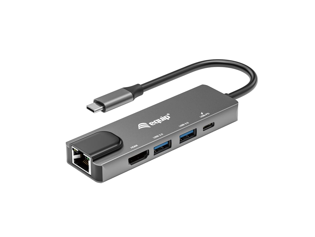 Equip Adaptateur multifonction USB C 5 en 1 HDMI Gigabit LAN USB 3.2 GEN1 USB PD Neuf