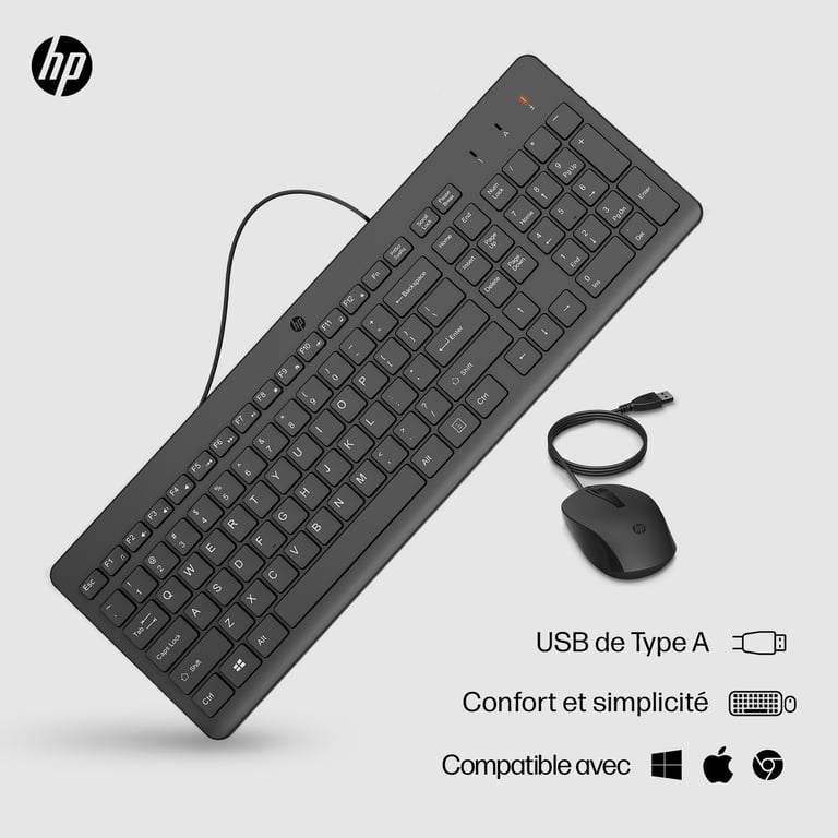 HP Ensemble combiné clavier et souris filaires 225 Noir - vue 8