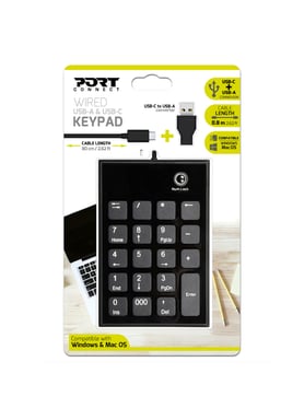 Port Connect PC USB-C & USB-A teclado con cable delgado negro