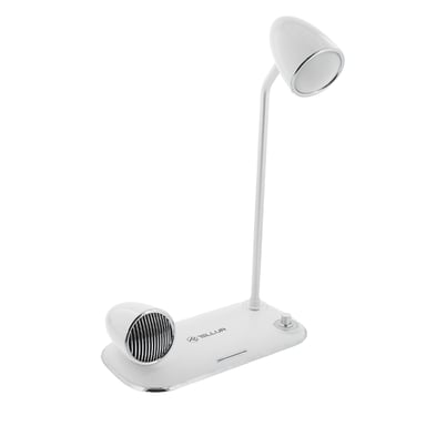Tellur Nostalgia Cargador inalámbrico de escritorio 15W, Altavoz Bluetooth 5W, Lámpara de escritorio, blanco