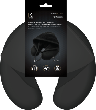 Hoodie Coussin de voyage avec des écouteurs bluetooth intégrés, Noir