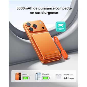 Powerbank MagPro Slim Magnet QI2 avec câble USB Type C 5000 mAh - vue 5