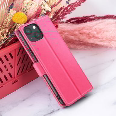 Zanaé Funda tipo cartera para iPhone 13 con soporte y lengüeta magnética Fucsia