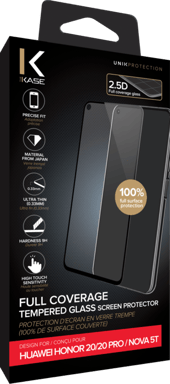 Protector de pantalla de cristal templado (100% cobertura de superficie) para Huawei Honor 20/20 Pro/ nova 5T, Negro