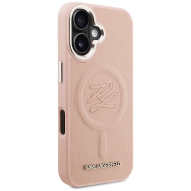 Funda Karl Lagerfeld Initial & Metal Logo MagSafe para iPhone 16, rosa