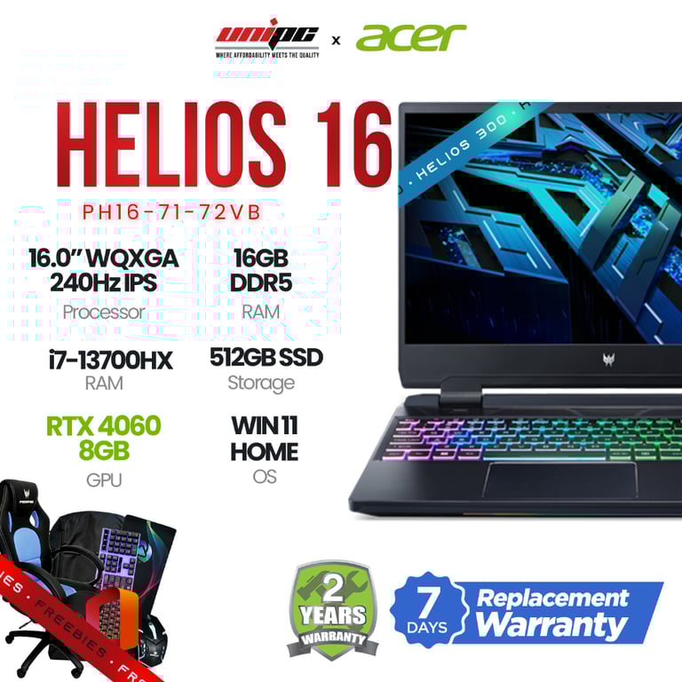PC Portable Gaming Acer Predator Helios 16 PH16 72 92EX 16 WQXGA 250 Hz Intel® Core™ i9 RAM SSD Nvidia GeForce RTX 4080 - vue 4