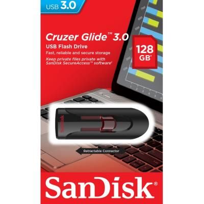 SanDisk UFM 128GB USB CRUZER GLIDE 3.0 lecteur USB flash 128 Go USB Type-A 3.2 Gen 1 (3.1 Gen 1) Noir, Rouge - Neuf