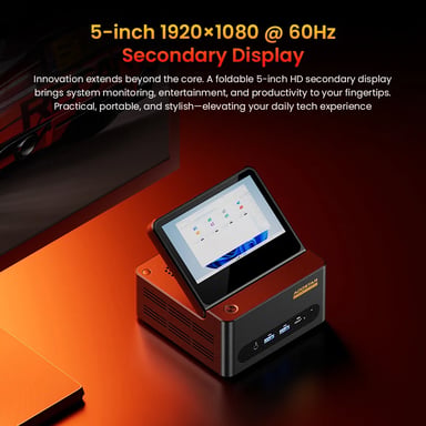 AOOSTAR G?FLIP Mini PC Barebone (senza RAM né SSD), AMD Ryzen 7 H255 8 core fino a 4,9?GHz, grafica Radeon 780M, doppio DDR5?5600 + doppio SSD M.2 PCIe 4.0, display pieghevole da 5 pollici 1080P, espansione USB4 + OCuLink, doppio LAN 2,5G