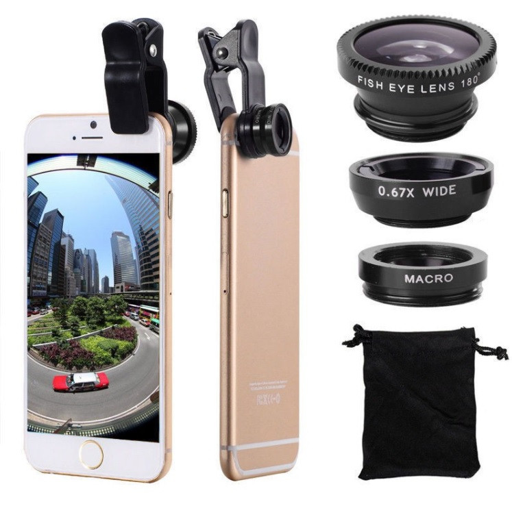 Pack Photo pour Smartphone (Mini Selfie Stick + Objectif Pince 3 en 1)  Android IOS Bouton - Shot Case