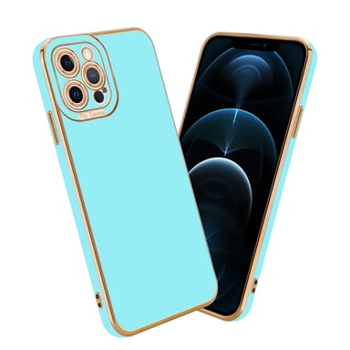 Coque pour Apple iPhone 12 PRO MAX en Glossy Turquoise - Or Rose Housse de protection Étui en silicone TPU flexible et avec protection pour appareil photo