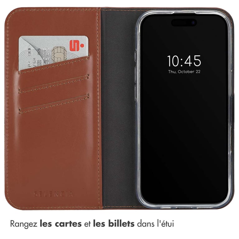 Selencia Étui de téléphone portefeuille en cuir véritable pour Apple iPhone 16 Pro Max Neuf - vue 3