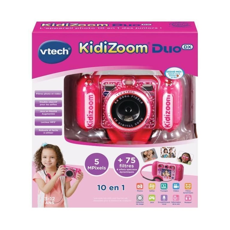 Appareil photo numérique pour enfants Vtech Kidizoom Duo DX rose avec filtres dynamiques et jeux en réalité augmentée - 3 à 12 ans - Neuf