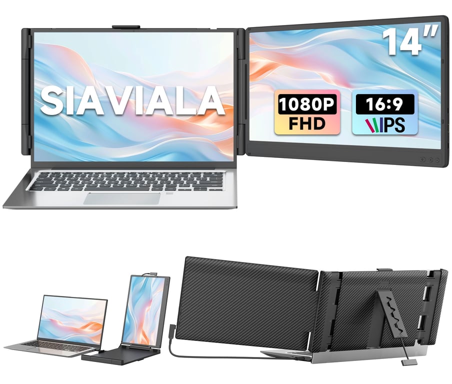 SIAVIALA P6 Écran d'Extension Double 14 Pouces pour Portable Design Classique Moniteur Double Portable FHD IPS Neuf