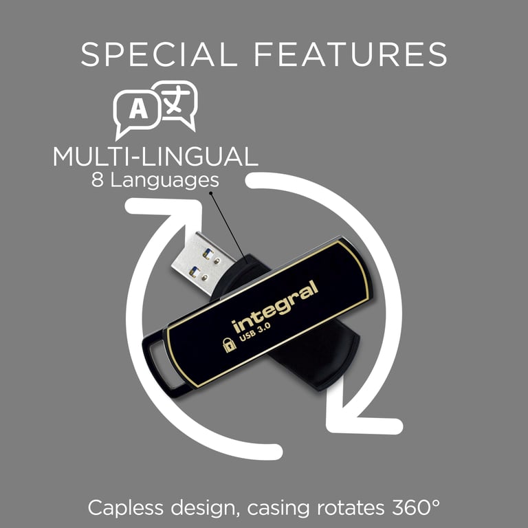 Integral 8GB Secure 360 Encrypted USB 3.0 lecteur USB flash 8 Go USB Type A 3.2 Gen 1 3.1 Gen 1 Or Neuf - vue 2