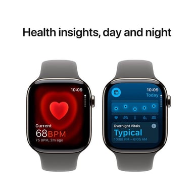 Apple Watch Series 10 (2024) GPS + Cellular, Boitier Titane Naturel de 46mm avec bracelet Caoutchouc S/M, Gris