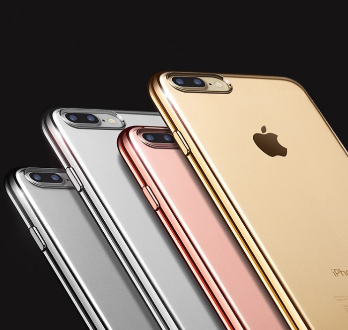 Coque Chrome Silicone IPHONE 8 PLUS (+) APPLE Contour Transparente Bumper Protection Gel Souple (GRI