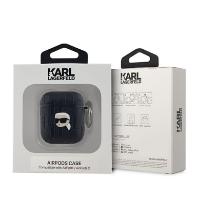 Karl Lagerfeld Estuche para AirPods 1 / 2 Monogram con diseño Karl Head en relieve Negro