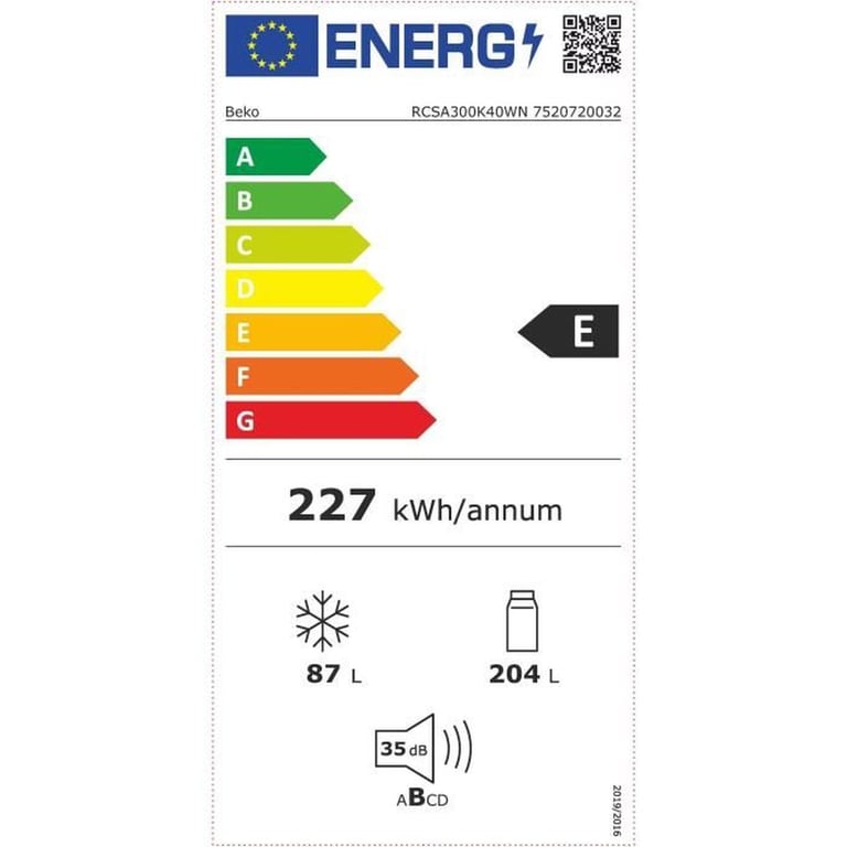 Réfrigérateur Combiné Beko RCSA300K40WN – 291 L, Statique, Classe E - vue 9