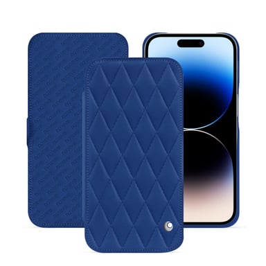 Housse cuir Apple iPhone 15 Pro - Rabat horizontal - Bleu - Cuir lisse couture