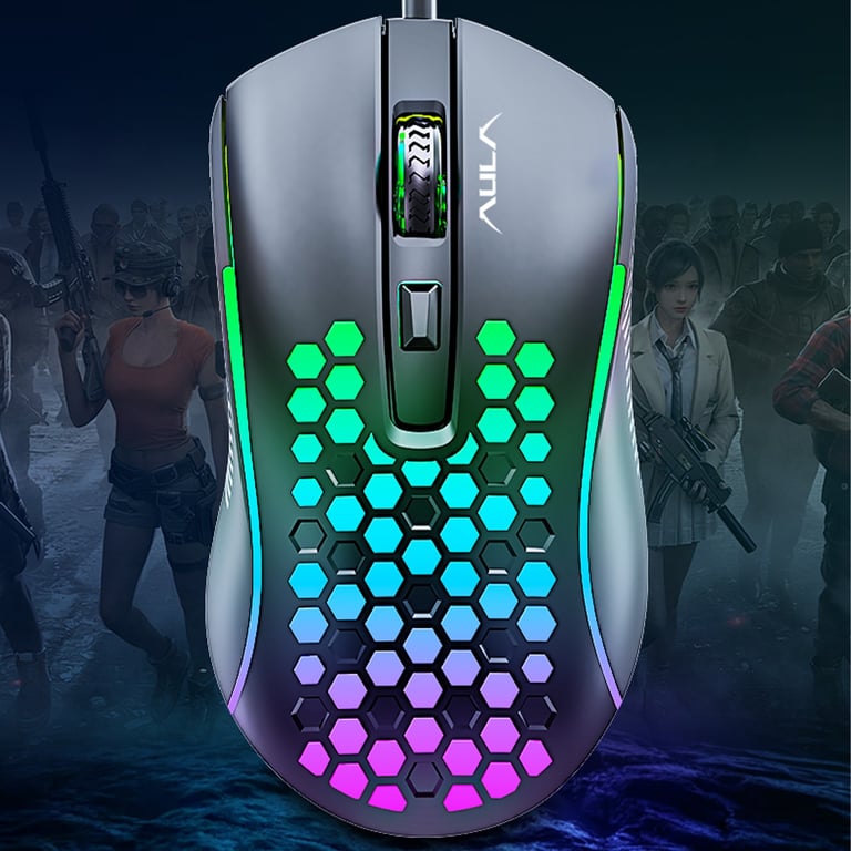 AULA S11 gamer 4 boutons 3600 DPI optique filaire USB rétroéclairage LED Légère et respirante en nid d'abeille Neuf - vue 3