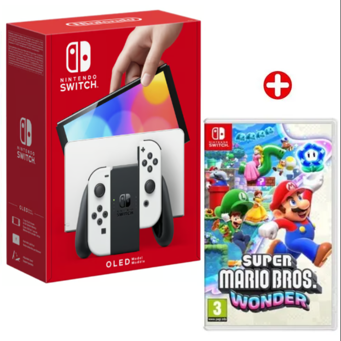 Switch OLED Blanche 64 Go & Super Mario Bros Wonder - Bon état