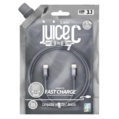 Juice Câble de charge et synchronisation USB Type-C vers Type-C Gris 1 m