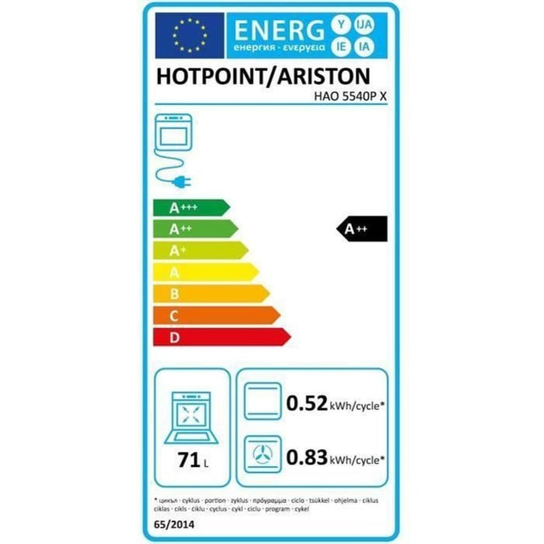 Four Encastrable Hotpoint HAO5540PX – Pyrolyse, Hydrolyse, Chaleur Tournante, 71 L - vue 6