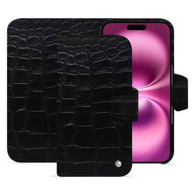 Étui portefeuille cuir Apple iPhone 16 Plus -  - Noir - Cuir Abaca