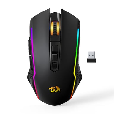 Redragon M914-RGB Ratón Gaming BT/2.4G/Cableado de Triple Modo 10000 DPI con Botones de Disparo Rápido - Negro