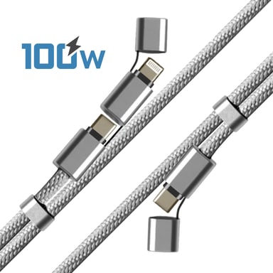 Akashi Collar 3 en 1 Cable USB-C 100W y Lightning Plateado