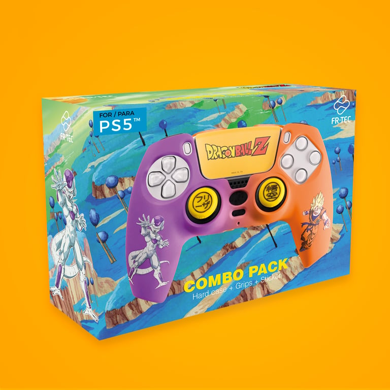 FR-TEC FRTEC - Combo Pack Dragon Ball Z, Coque Rigide + Grips + Sticker pour PS5 DualSense, Goku et Freezer