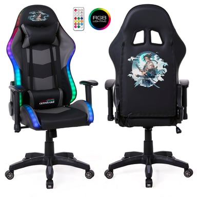 Fauteuil gaming Amstrad ELITE-LED-SAMURAI - Noir et gris - Eclairage LED 576 effets - Télécommande - Accoudoir 2D